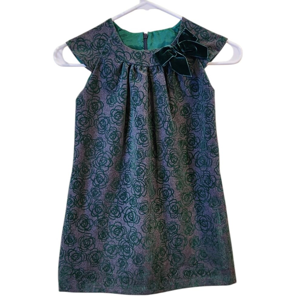 Beautiful Girls’ Holiday Dress – Size 6 – Velvet Green Bow – Sleeveless